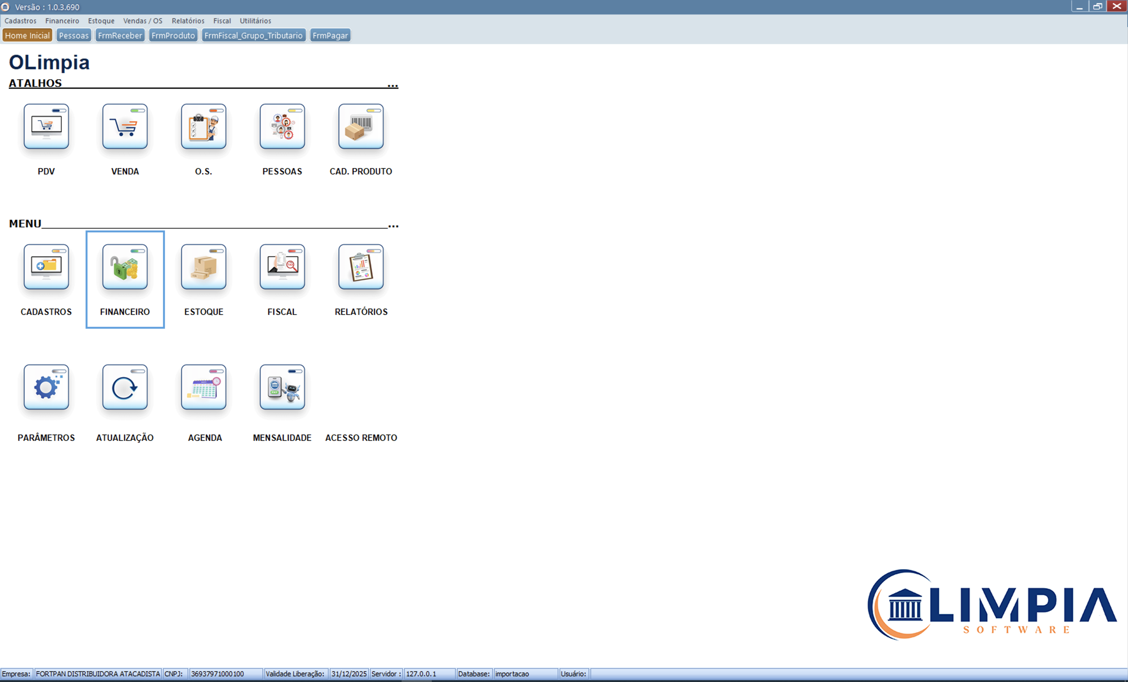 Dashboard Olímpia ERP